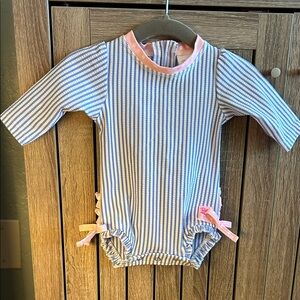 Ruffle Butts Blue and Pink Striped Bodysuit